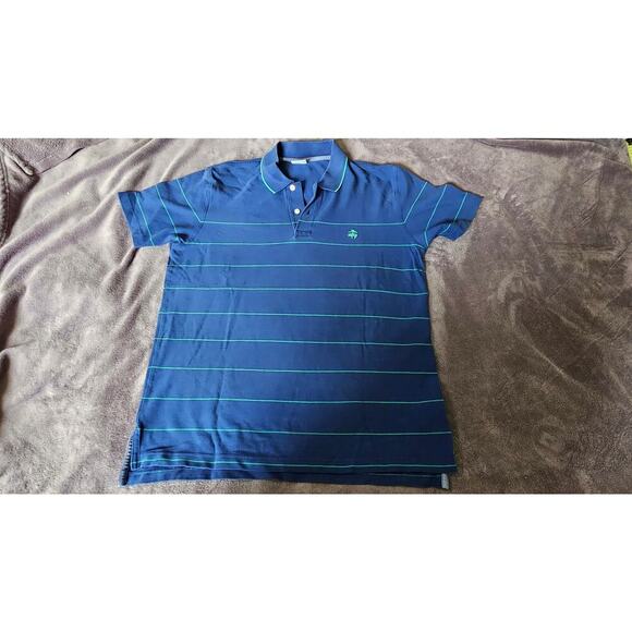Brooks Brothers‎ 1818 Slim Fit Performance Polo, sz Large,blue with green stripe - Picture 1 of 7